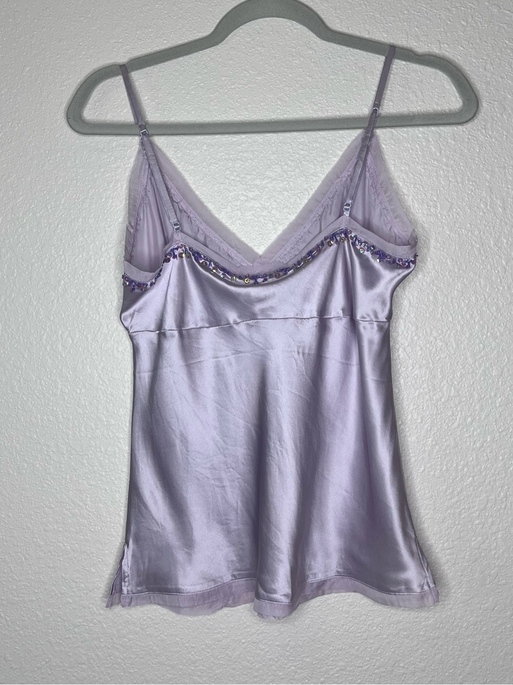 Gold Hawk Silk Cami beaded trim Purple Mesh Size Medium NWT - Picture 2 of 6